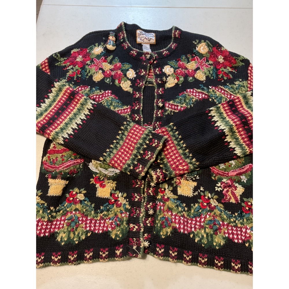 Heirloom Collectibles Women's Embroidered Christmas Tree Cardigan‎ Sweater L